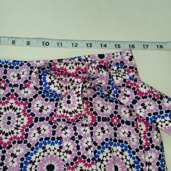 Loft Linen Wrap Skirt Women 10 Pink Blue Mosaic Floral Midi Linen/Viscose New - Picture 12 of 14